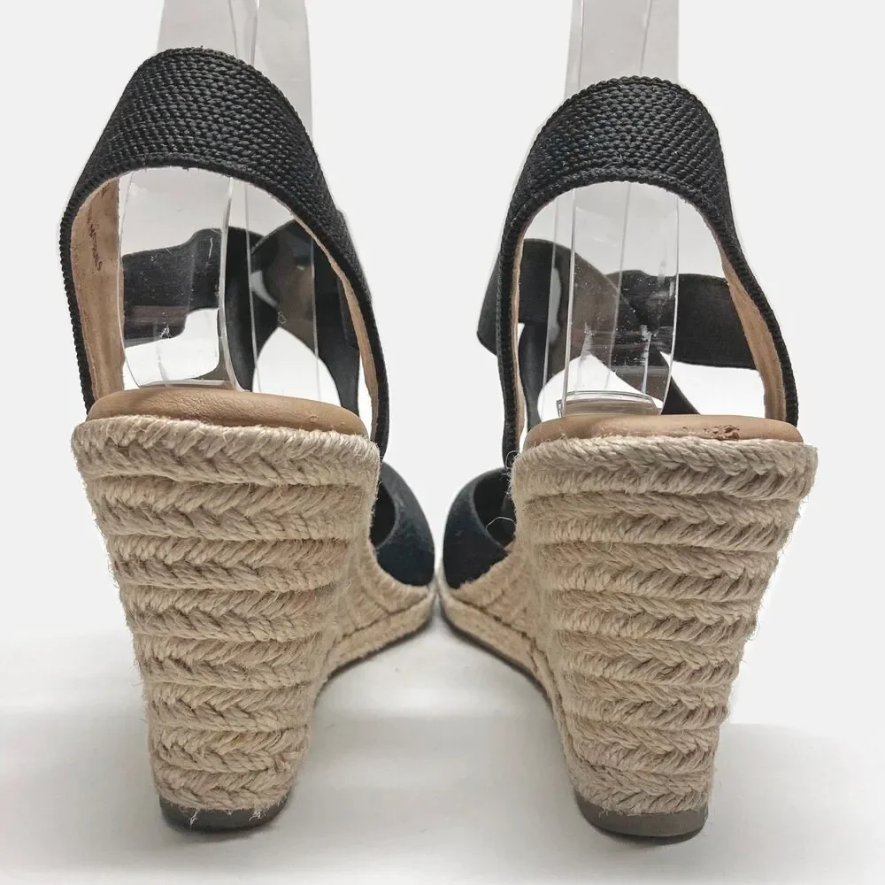 Kelly & Katie Brynn Black Espadrille Wedge Sandals Size 8.5 Crossover Straps